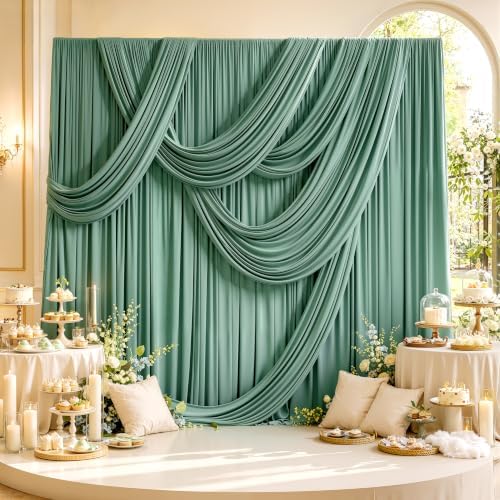 50ft x 12ft Grayish Green Backdrop Curtains for Parties, Wrinkle Free 10 Panels Photo Backdrop Drapes Back Drop Cloth for Wedding Birthday Photography Background Decor - Image 4