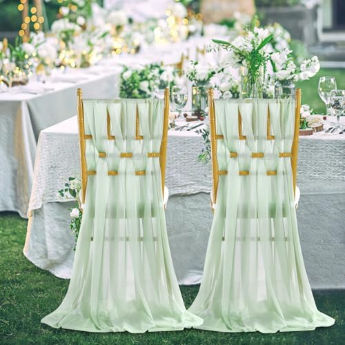 Sage Green Wedding Chair Sashes: 48 Packs 8ft Long Sheer Draping Fabric - Wedding Outdoor Church Chair Aisle Decor - Image 2