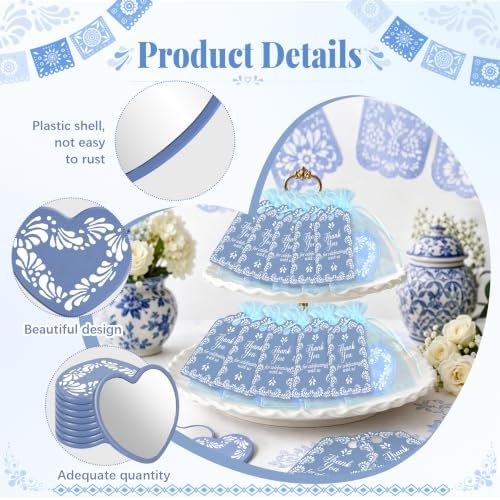 50 Set Cielito Lindo Mexican Baby Shower Party Favors, Heart-Shaped Mirrors with Organza Bags & Thank You Cards, Blue Talavera Party Gifts Bulk for Guests Bridal Shower Wedding Gender Reveal Party - Image 3