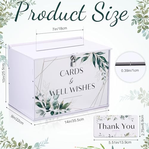 BreezeHug 14" Large Wedding Card Box with Lock, Eucalyptus Greenery Money Box for Wedding Reception, Sturdy PVC Gift Card Holder with Matching Thank You Sign, 300-card Capacity for Bridal Baby Showers - Image 2
