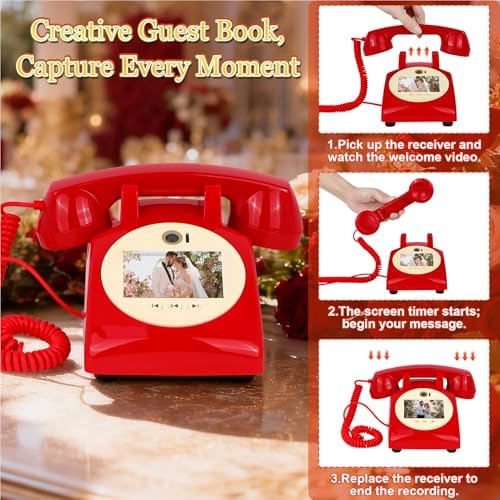 Video Audio Guest Book Wedding Phone, 1080P Video Guestbook Phone for Wedding, Bridal Shower, Birthday Party, Baby Shower, Anniversary Engagement (Bordeaux Red) - Image 5