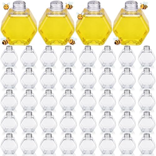 FoldTier 40 Pcs Bee Party Favors, 5 oz Mini Hexagon Honey Jars, Small Honey Dispenser with Leakproof Lids, Empty Refillable Container for Bee Themed Birthday Baby Shower Party Supplies by FoldTier
