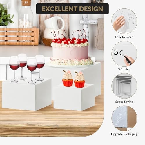 Garvee 6-Piece White Stackable Display Risers for Desserts – Multi-Sized Food Stands for Bakery, Wedding, Buffet, and Retail Display (Nesting & Space-Saving) - Image 3