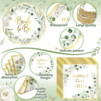 Funnymoom 452 Pcs Sage Green Bridal Shower Decorations for 50, Bride to Be Bridal Shower Paper Plates Napkins Cups Tablecloth Cutlery Straws for Eucalyptus Leaves Wedding Party Supplies - Image 3