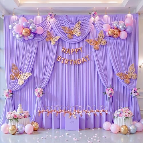 20x8ft Lavender Photo Backdrop Curtains for Parties Baby Shower Light Purple Wrinkle Free Polyester Photoshoot Curtains Drapes Backdrop for Girls Birthday Party Wedding Background 4 Panels 5x8FT - Image 3
