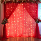 20x10ft Red Tulle Backdrop Curtain with Lights String for Parites, Sheer Backdrop Curtains for Wedding Baby Shower Birthday Party Photo Shoot Decorations by Partisky