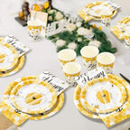 FillTouch 350 Pcs Bee Party Tableware for 50 Guests Baby Shower Bee Paper Plates Disposable Napkins Cups Plastic Knives Fork Spoon for Birthday Wedding - Image 7