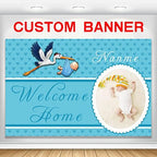 Custom Welcome Home Baby Boy Garden Flag Baby Shower Birth Announcement Family Party Newborn Gender Reveal Lawn Yard Sign Pink Stork Outdoor Decoration Burlap Banner (Blue-Baby Boy)(5x7.5ft) by AUBAO