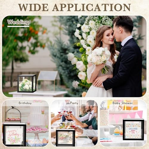 Menkxi Clear Wedding Card Box with Slot 10 x 10 x 8.5 Large Acrylic Card Box for Party Wooden Envelope Holder with Sign for Wedding Quinceanera Birthday Baby Shower Decorations(Black,Wood) - Image 7