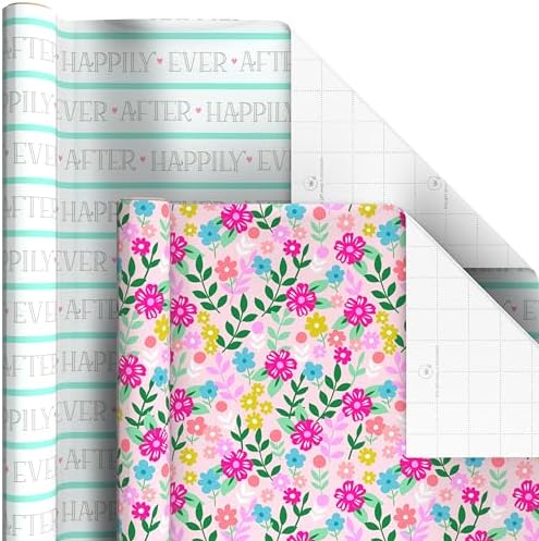 Hallmark Wrapping Paper Rolls for Graduation, Birthday, Wedding, Baby Shower - Flowers, Polka Dots, Happily Ever After Gift Wrap (Set of 6 Assorted Rolls: 180 sq. ft. ttl.) - Image 4