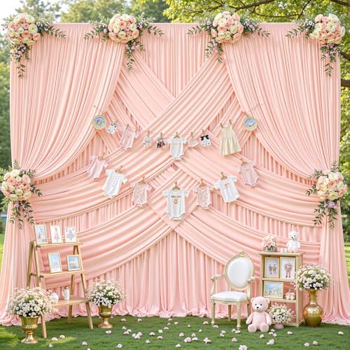 16x10FT Pale Pink Backdrop Curtains for Wedding Parties, Wrinkle Free Polyester Photography Backdrop Drapes for Wedding Baby Shower Birthday Parties Stage Background Stand Decorations 4x10ft,4 Panels - Image 4