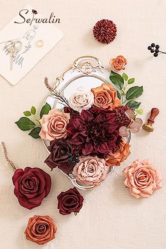 Serwalin Artificial Fall Flowers, Burgundy Orange Silk Flowers for Wedding - Image 2