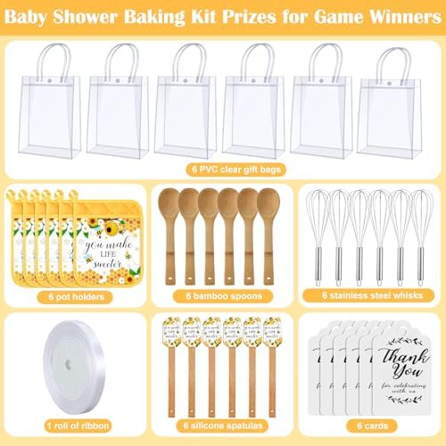 Teenyyou 6 Sets Baby Shower Prizes Potholder Spatula Spoon Whisk,Honey - Image 2