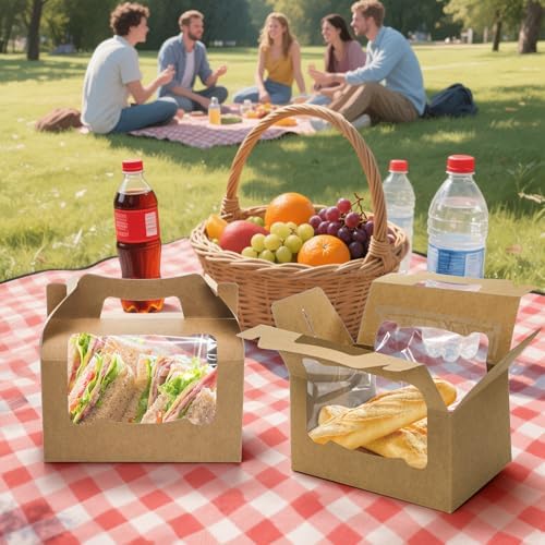 50 Pack Large Gable Box with Window, 9"x6"x6" Kraft Paper Party Favor Treat Box, Goodie Gift Boxes with Handle, Lunch Togo Boxes for Christmas Birthday Wedding Picnic Bakery Catering - Image 7
