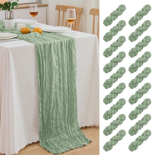 18 Pack Sage Green Cheesecloth Table Runner 21.5x120 Inch, Semi Sheer Boho Gauze Cheese Cloth Fabric Table Runners 10 FT Long for Wedding Party Baby Shower Birthday Home Decor by Unknown