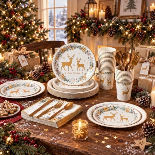 Honeydak 210 Pcs Gold Christmas Plates and Napkin Party Supplies Serves 30 - Image 2