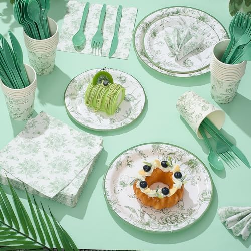 Funnymoom 400 Pcs Sage Green Floral Party Supplies for 50 Guests - Image 6