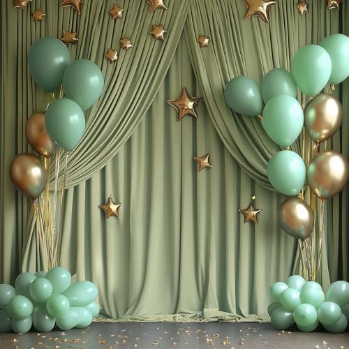 ESGOTBME 30x10ft Wrinkle Free Sage Green Backdrop Curtain for Parties Soft Fabric Drapes Wedding Curtain Backdrop for Birthday Party Decorations Background for Photography 5x10ft, 6 Panels - Image 3