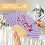 50Set Wedding Hand Fans Party Favors Purple Paper Folding Handheld Fans Bulk, DIY Bamboo Fans with Thank You Cards Organza Bag for Guests Summer Bridal Dancing Props Church Decoation - Image 5