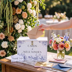 BreezeHug 14" Blue Chinoiserie Wedding Card Box with Lock & Sign - Image 4