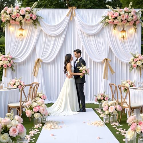gogoparti 30x12ft White Backdrop Curtain for Wedding Parties, 6 Panels (5x12 ft Each) Wrinkle-Free Dackdrop Curtains, Silky Draping Fabric for Birthday Party, Baby Shower, Photo Background - Image 5