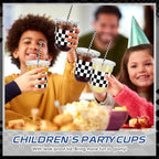LemonRoad 50sets 16oz Checkered Cups Race Car Birthday Party Decorations Supplies Plastic Cups Disposable with Lids and Straws for Racing Themed Party Christmas Birthday Wedding Baby Shower Decoration - Image 6