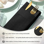Cindeer 150 Pcs Black Linen Dinner Napkins with Built in Flatware - Image 3