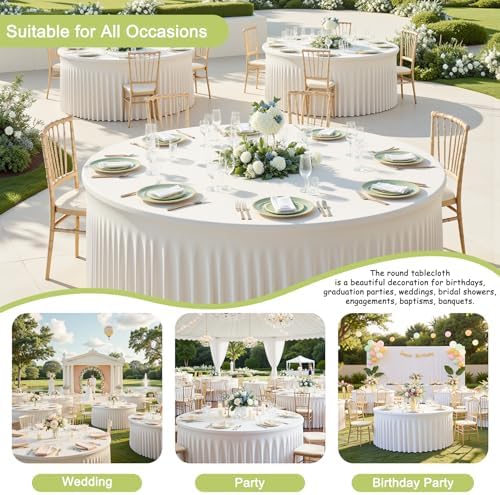 12 Pack White Table Cloth for 5FT Round Tables, Fitted Spandex 120 inch Round Tablecloth, Wrinkle Free White Table Skirt for Receptions Birthday Holiday Dinner Banquet Engagement Party Decoration - Image 4