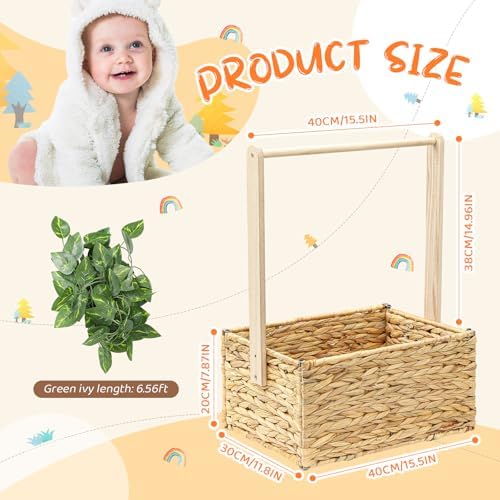 Juexica Baby Shower Crate Closet Wicker Baby Welcome Box Woven Crate Baby Gift Basket with Handle and Garland Welcome Baby Gifts for Boys Girls Newborn Gift Storage - Image 2