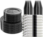 DaYammi 210PCS Black Glitter Plastic Dinnerware Set for 30 Guests by DaYammiwillaccompanyyou