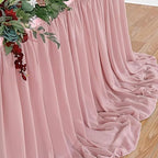 14FT Chiffon Table Skirt Sheer Tablecloth for Wedding 1st Baby Girl Birthday Party Bridal Shower Decoration Dusty Rose - Image 4