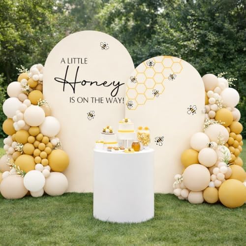 Set of 2 Arch Backdrop Cover A Little Honey is on The Way Baby Shower 2PCS Spandex Arch Stand Covers Bee Theme Birthday Party Decorations (6ft & 5ft,Cream) - Image 4