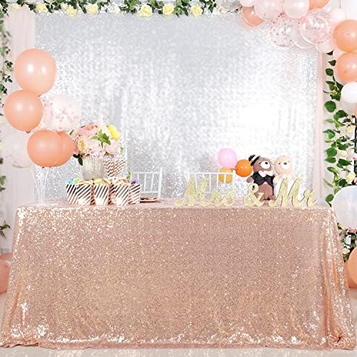 QueenDream Rose Gold Table Cloth 90x132 Inch Sequin Tablecloth for Wedding Baby Shower Ceremony Birthday Cake Table Holiday Banquet Decorations by QueenDream