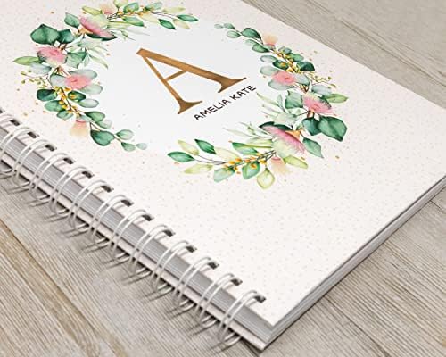 Personalized Baby Journal - Hardcover First Year Album Customized with Baby’s Name & Initial - Prompted Baby Memory Book (Floral Eucalyptus Wreath Initial) - Image 2