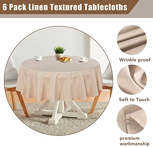 Fitable 6 Pack Beige Linen Round Tablecloths 90 Inch for 36"-72" Tables - Image 5