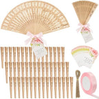 50 Sets Wooden Hand Fan Sandalwood Wood Handheld Folding Fans with Ribbon Thank You Tag for Wedding Guests Baby Shower Birthday Bridal Gifts Party Favors(Pink,Floral) by Unknown