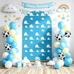 Arch Backdrop Cover Blue Sky White Clouds Toy Theme Party Chiara Arch Backdrop Cover Stretch Spandex Arch Frame Cover for Baby Shower boy Birthday Party Photo Booth Decorations (6FT) - Image 3