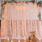 10×10ft Peach Tulle Backdrop Curtain with Lights String for Parties, Sheer Photo Curtain Backdrop Drapes for Wedding Party Photography Backgrounds - Image 6
