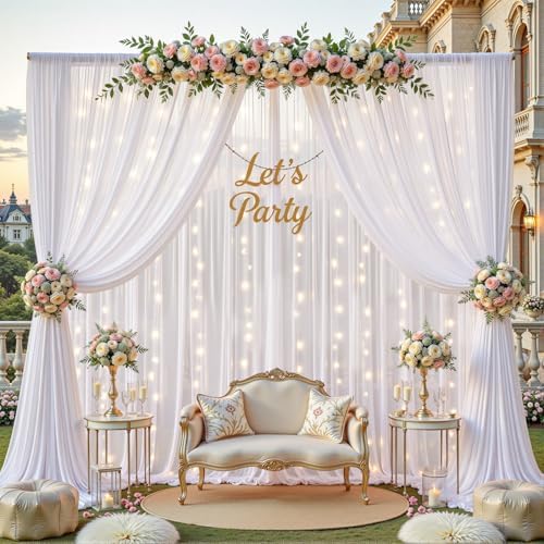 10ft×10ft Wrinkle Free White Backdrop Curtain Drapes, 2 Panels 5ftx10ft Sheer Tulle Chiffon Backdrop Panels Curtains for Wedding Baby Shower Birthday Party Stage Photo Home Decorations - Image 3
