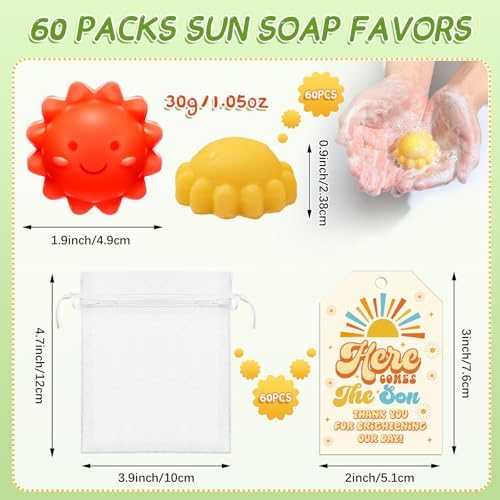 Leelosp 60 Sets Sun Soaps Baby Shower Favors, Handmade, Colorful, Funny - Image 3