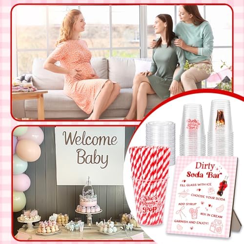 She's Ready to Pop Baby Shower Cups with Straws, 50 Pcs 12 oz Disposable Plastic Cups with Bar Sign – for Soda Theme, Pregnancy Announcement, Bridal Showers and Bachelorette Parties (Pink) - Image 6
