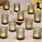 Green Votive Candle Holders Set of 36- Glass Tealight Candle Holders Bulk by DARJEN