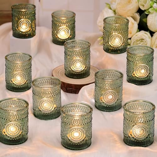 Green Votive Candle Holders Set of 36- Glass Tealight Candle Holders Bulk by DARJEN