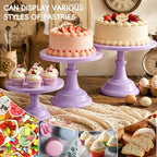 3 PCS Purple Round Cake Stand Set, Multi Size Metal Cupcake Holders Stand for Birthday Wedding Banquets, Pastry Display Holders for Holiday Party Dessert Display Table Decor (8"/10"/12" Plate) - Image 3