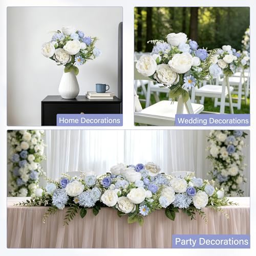 Bundles Artificial Peonies, 24 Bundles - Dusty Blue & White - Image 2