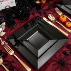 Liacere100PCS Black Plastic Plates-Premium Black Square Disposable Plates-Include 50PCS 9.5inch Dinner Plates - 50PCS 6inch Dessert Plates for Party & Wedding - Image 3