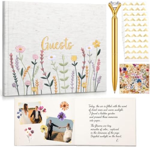 Sabary Personalized Wedding Linen Floral Embroidered Guest Book by Sabary