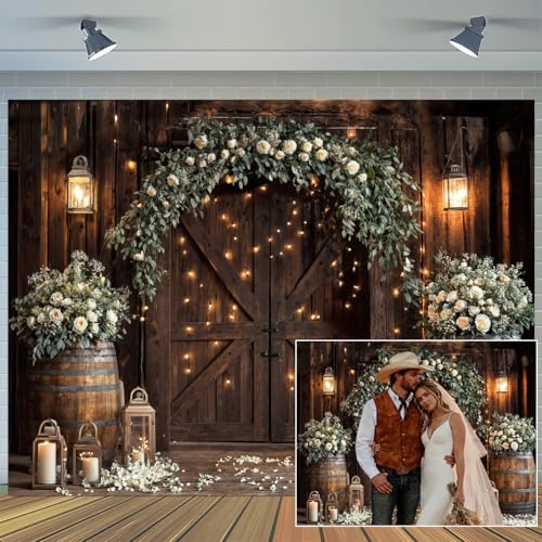10x8 ft Wedding Rustic Barn Door Backdrop Country White Roses Vintage Farmhouse Wooden Photography Backdrop Cabin Wooden Birthday Baby Shower Wedding Bridal Party Photo Booth Studio Prop by Unknown