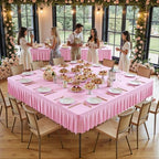 Wish Care Pink Spandex Tablecloths for 60x60 Inch Square Tables, Stretch Fitted Table Clothes with Pleated Ruffle Skirt for 60” Table, Wrinkle Free and Elastic, for Party Kitchen Home Dining - Image 2