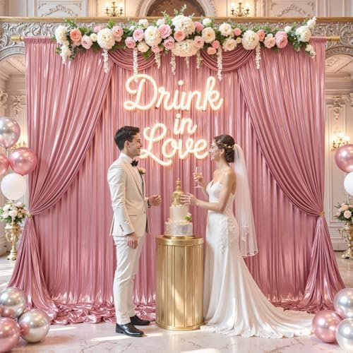 10x10ft Rose Gold Backdrop Curtains Wedding Party Glitter Sequin Curtain Backdrop Fabric Shimmer Drapes Backdrop Bridal Baby Shower Birthday Christmas Photoshoot Background Photography 5x10FT，2 Panels - Image 3